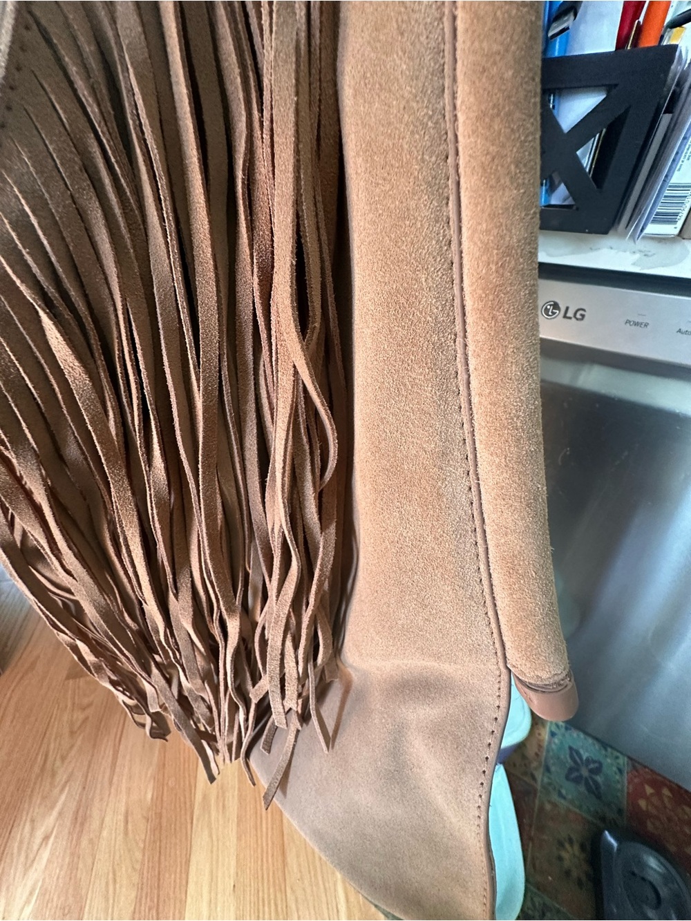 Vince Camuto Cognac Suede Fringe Hobo - Picture 4 of 7